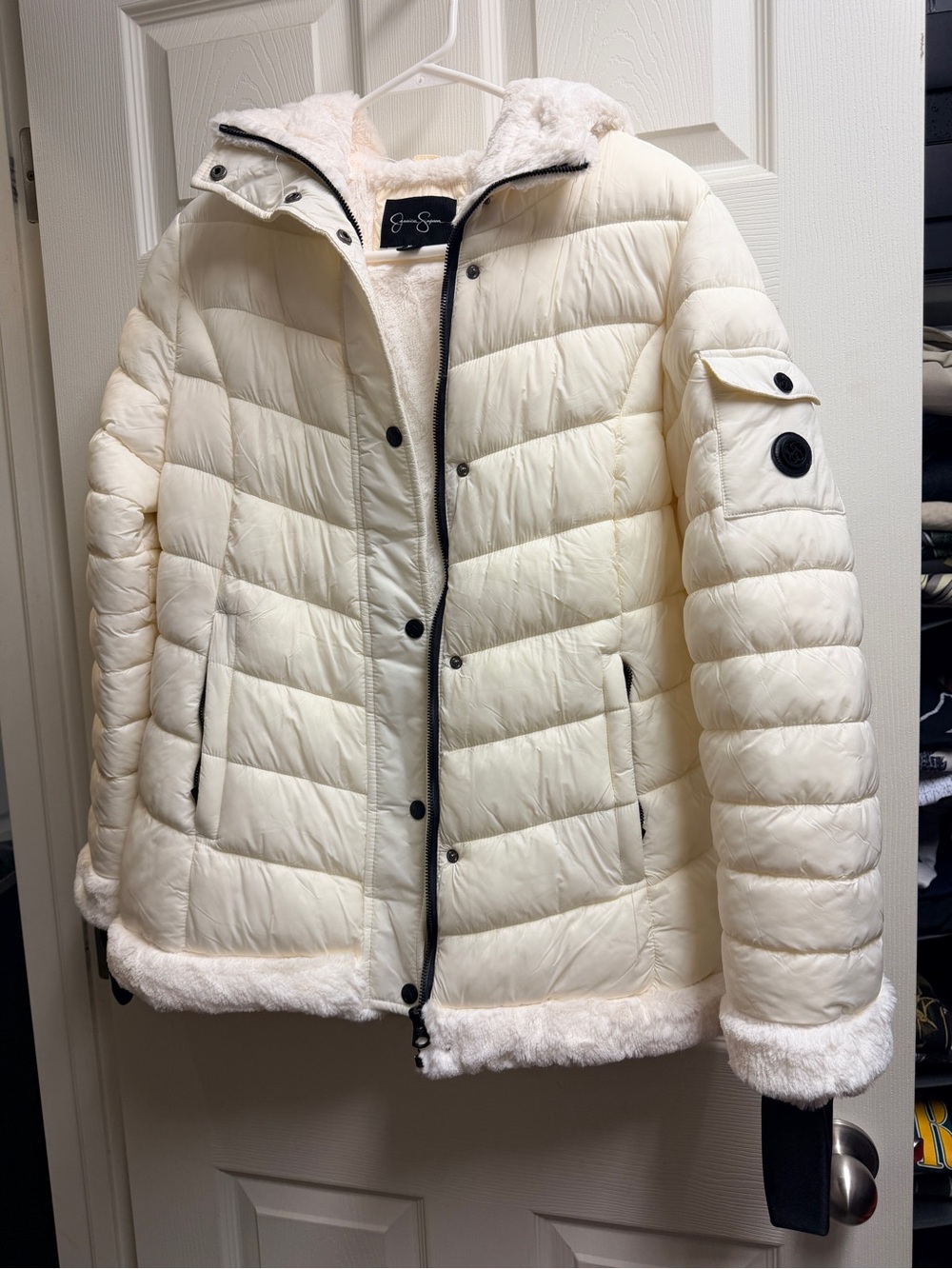 Women’s Jessica Simpson Puffer Coat with Sherpa Trim